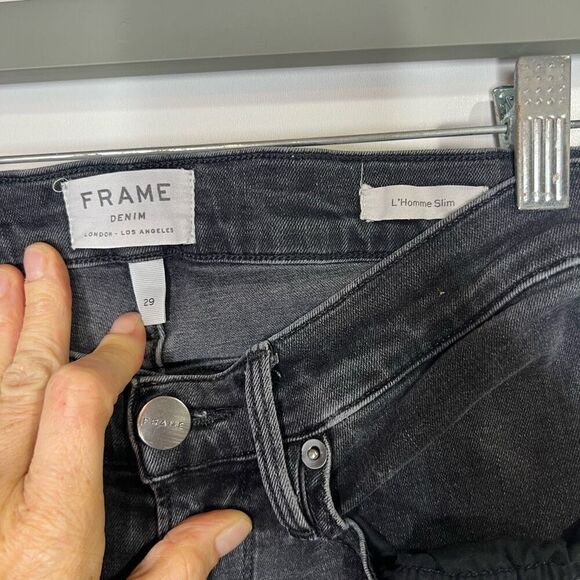Frame L’ Homme Slim Black Jeans Raw Hem - Picture 5 of 12